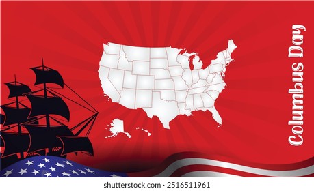 Creativo Feliz Día de Colón diseño de fondo Ilustración vectorial roja América Bandera americana 