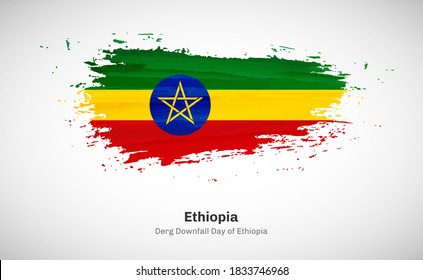 Creative happy Derg Downfall Day day of Ethiopia country with grungy watercolor country flag background