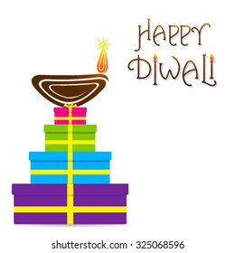 creative happy diwali greeting design with colorful gift box vector