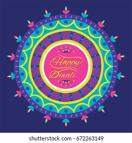 creative happy Diwali  greeting design, decorate with colorful diya rangoli