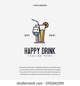 Creative happy drink icon logo design vector illustration. happy drink friend and family logo design color editable