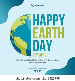 Creative Happy earth day banner design template.