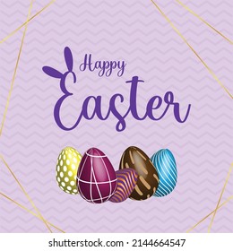 Creative Happy Easter with Easter eggs banner design template.