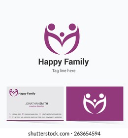 Creative happy Family Logo with visiting card | community business card template - vector illustration