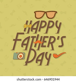 creative happy fathers day design with cigar, goggles, mustache and bow tie