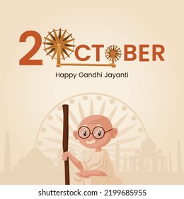 Creative happy gandhi jayanti 2nd October national festival banner template.