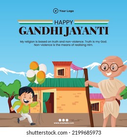 Creative happy gandhi jayanti 2nd October national festival banner template.