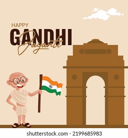 Creative happy gandhi jayanti 2nd October national festival banner template.