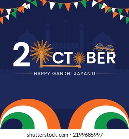 Creative happy gandhi jayanti 2nd October national festival banner template.