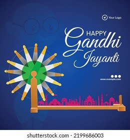 Creative happy gandhi jayanti 2nd October national festival banner template.