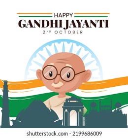 Creative happy gandhi jayanti 2nd October national festival banner template.