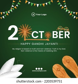 Creative happy gandhi jayanti 2nd October national festival banner template