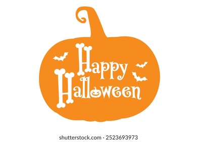 Creative Happy Halloween calligraphy greeting card. Decorative lettering with pumpkins, bats. Vector illustration. Vector lettering. "Happy halloween" text banner design. Halloween silhouette design.