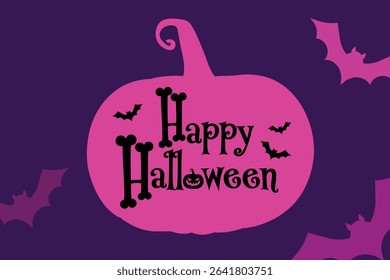 Creative Happy Halloween calligraphy greeting card. Decorative lettering with pumpkins, bats. Vector illustration. Vector lettering. "Happy halloween" text banner design. Halloween silhouette design.