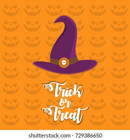 Creative happy halloween concept with lettering vector illustration of witch hat. Can be used for poster, banner, typography, background, etc. 