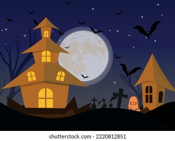 Creative Happy Halloween Day Vector Illustrations Design, Spooky And House Moon Other Elements For Halloween Day Decorations, Hand Drew Vector illustration. These Elements for Halloween Design.