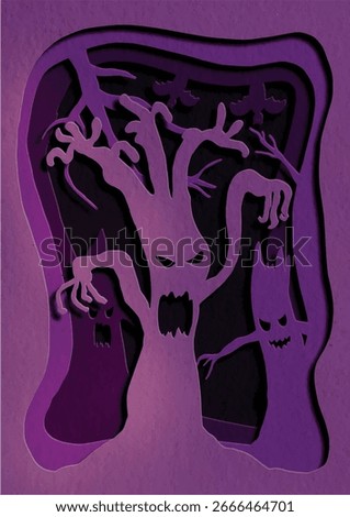 Creative Happy Halloween illustration with papercut effect. Perfect for spooky holiday designs, posters, invitations, seasonal decorations, and festive digital artwork.