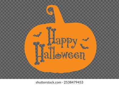 Creative Happy Halloween paper cut style greeting card Decorative lettering with pumpkins bats Vector illustration isolated on transparent background Creative banner design Halloween silhouette design