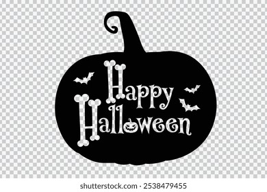 Creative Happy Halloween paper cut style greeting card Decorative lettering with pumpkins bats Vector illustration isolated on transparent background Creative banner design Halloween silhouette design