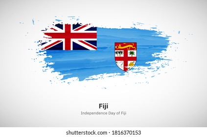 Creative happy independence day of Fiji country with grungy watercolor country flag background