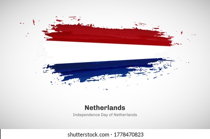 Creative happy independence day of Netherlands country with grungy watercolor country flag background