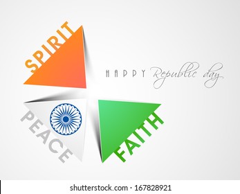 Creative Happy Indian Republic Day concept with meaning of national tricolour flag with  on grey background.