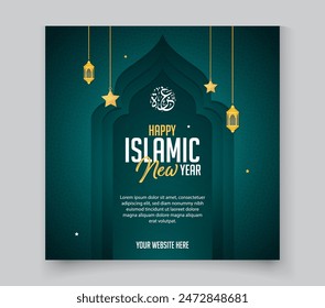 Creative Happy Islamic Neu Year Gruß Social Media Post Vorlage mit Islamischer Form Laterne und Stern