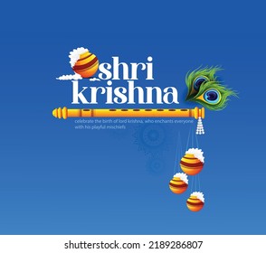 
Creative happy Janmastami greeting images with beautiful dahi handi and mor pankh