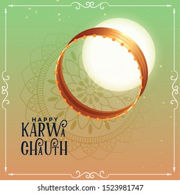 creative happy karwa chauth festival card with full moon