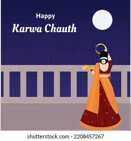 Creative happy karwa chauth indian festival celebration vector illustration