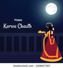 Creative happy karwa chauth indian festival celebration vector illustration