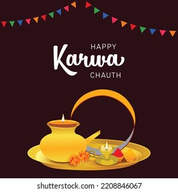 Creative happy karwa chauth indian festival celebration vector illustration
