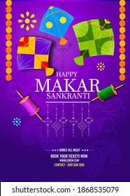  Creative Happy Makar Sankranti Festival Background Decorated with Kites, string for festival of India