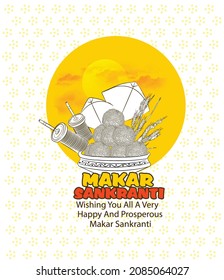 Creative Happy Makar Sankranti Festival greetings poster in Hindi Calligraphy.