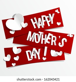 Creative Happy Mother's Day Card with Hearts On Ribbons vector illustration