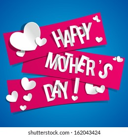 Creative Happy Mother's Day Card with Hearts On Ribbons vector illustration