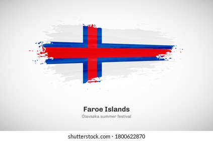 Creative happy national day of Faroe Islands country with grungy watercolor country flag background