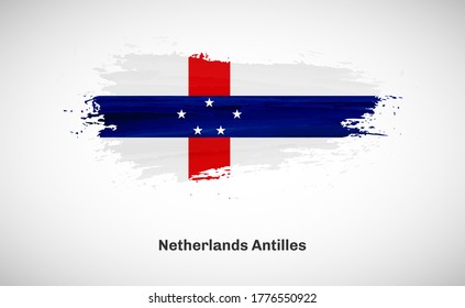 Creative happy national day of Netherlands Antilles country with grungy watercolor country flag background