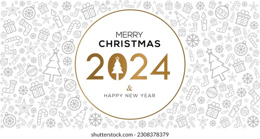 Creative (Happy new 2024 year and merry Christmas) Christmas and New Year background, posters, cards, headers, website template, Vector illustration.