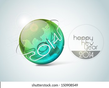 Creative Happy New Year 2014 celebration background with globe.