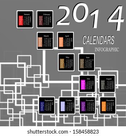 Creative Happy New Year 2014. Infographic Calendars 
