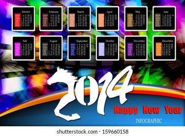 Creative Happy New Year 2014. Infographic Calendars. Vector