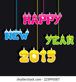 creative happy new year 2015 candle hang background vector 