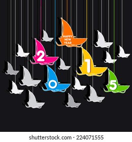creative happy new year 2015 design in boat theme background vector