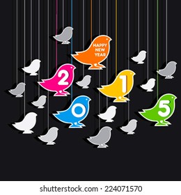 creative happy new year 2015 design  bird theme vector