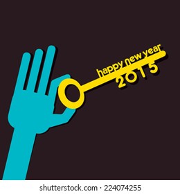 creative happy new year 2015 key hold in hand vector