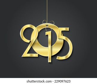 Creative happy new year 2015 greeting card design. Golden symbol