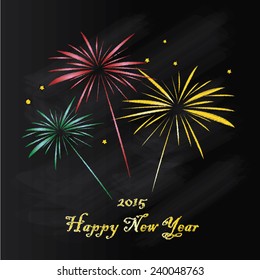 creative happy new year 2015 design. Firework on chalkboard