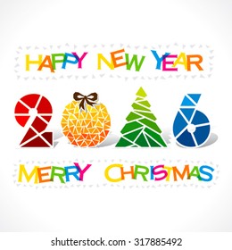 creative happy new year 2015 or merry Christmas tree greeting design with triangle vector