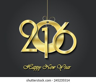 Creative happy new year 2016 greeting card design. Golden symbol